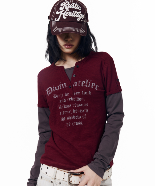 Henry Neck Layered Long Sleeve (Burgundy)