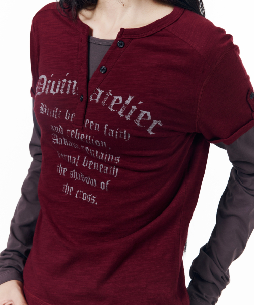 Henry Neck Layered Long Sleeve (Burgundy)