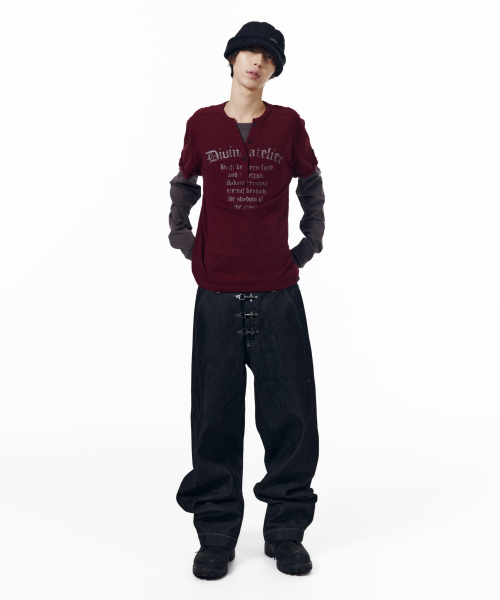 Henry Neck Layered Long Sleeve (Burgundy)