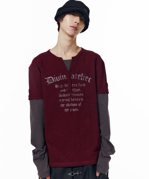 Henry Neck Layered Long Sleeve (Burgundy)
