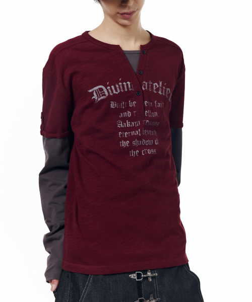 Henry Neck Layered Long Sleeve (Burgundy)