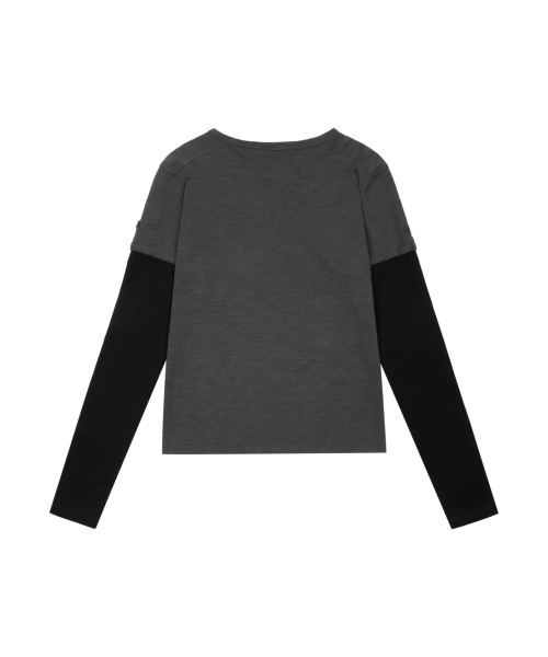 Henry Neck Layered Long Sleeve (Charcoal)