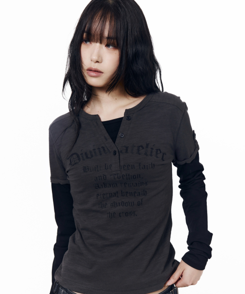 Henry Neck Layered Long Sleeve (Charcoal)
