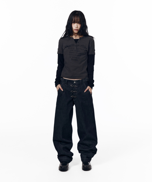 Henry Neck Layered Long Sleeve (Charcoal)