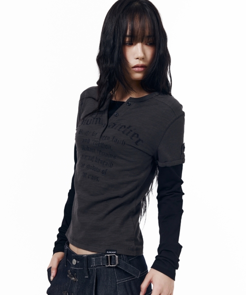 Henry Neck Layered Long Sleeve (Charcoal)