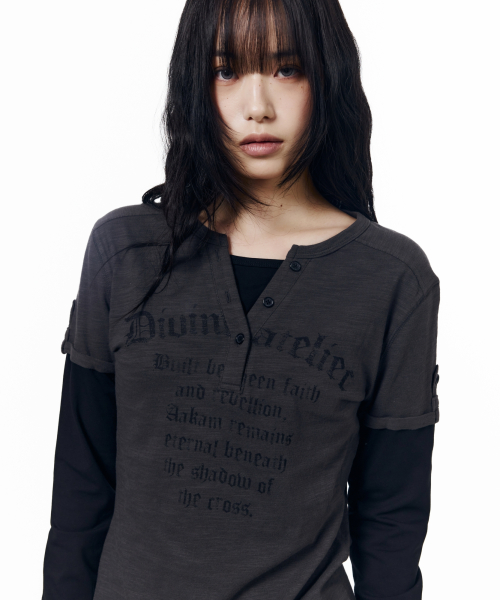 Henry Neck Layered Long Sleeve (Charcoal)