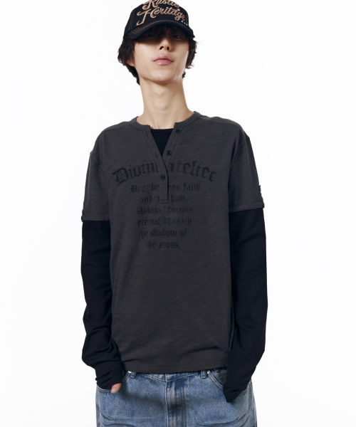Henry Neck Layered Long Sleeve (Charcoal)