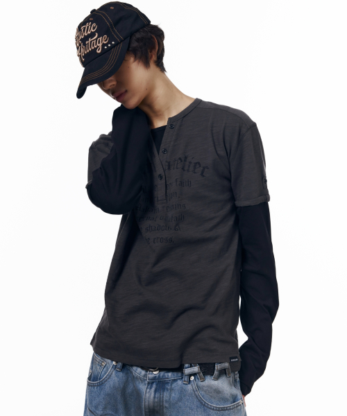 Henry Neck Layered Long Sleeve (Charcoal)