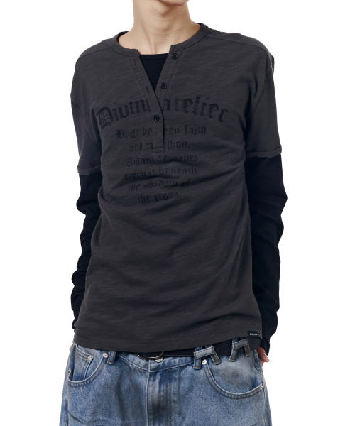 Henry Neck Layered Long Sleeve (Charcoal)