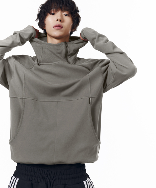 Fleece Utility Hooded Long Sleeve (Gray)