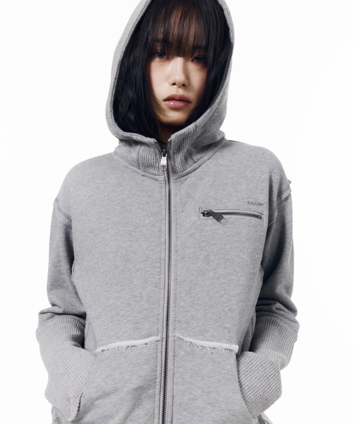 Waffle Sleeve Hoodie Zip-Up (Gray)