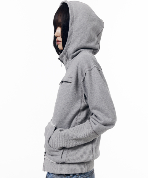 Waffle Sleeve Hoodie Zip-Up (Gray)