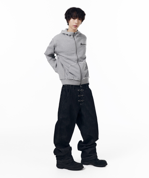 Waffle Sleeve Hoodie Zip-Up (Gray)