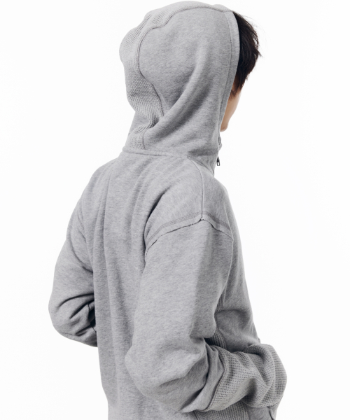 Waffle Sleeve Hoodie Zip-Up (Gray)