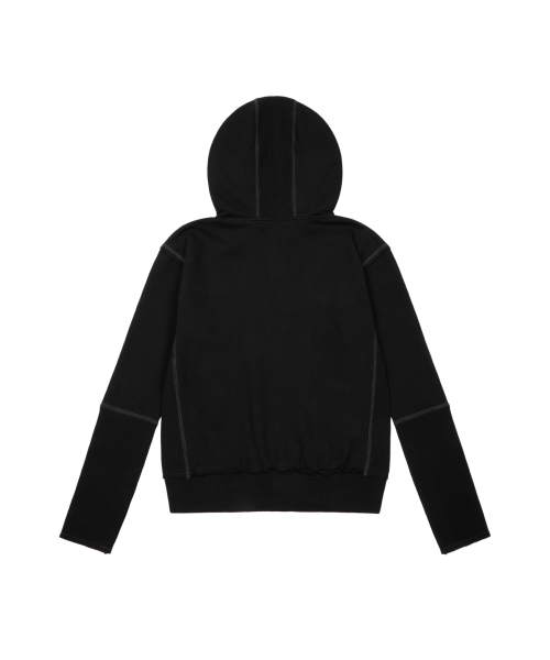 Waffle Sleeve Hoodie Zip-Up (Black)