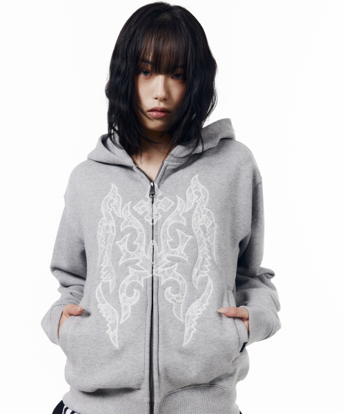 Gothic Lace Hoodie Zip-Up (Gray)