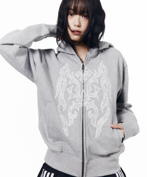 Gothic Lace Hoodie Zip-Up (Gray)