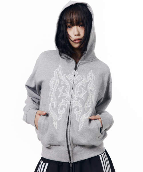 Gothic Lace Hoodie Zip-Up (Gray)