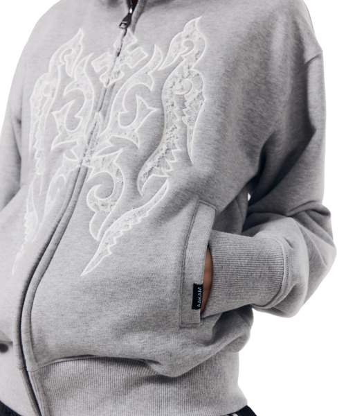 Gothic Lace Hoodie Zip-Up (Gray)