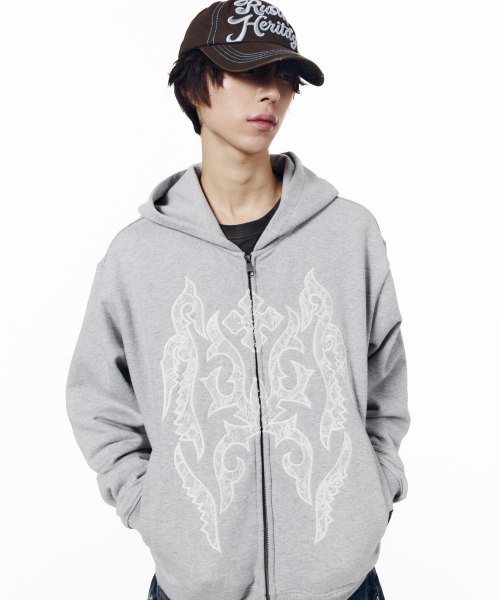 Gothic Lace Hoodie Zip-Up (Gray)