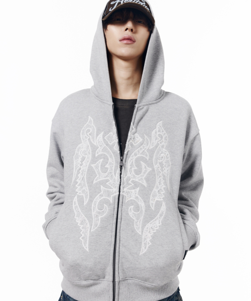 Gothic Lace Hoodie Zip-Up (Gray)