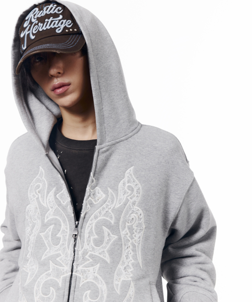 Gothic Lace Hoodie Zip-Up (Gray)