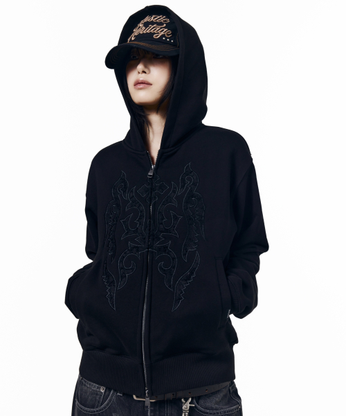 Gothic Lace Hoodie Zip-Up (Black)