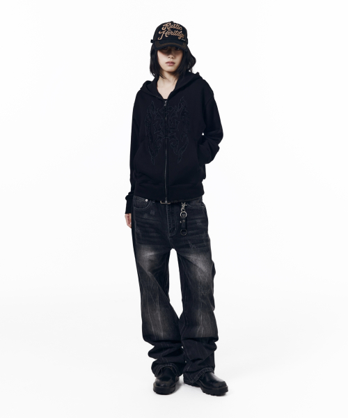 Gothic Lace Hoodie Zip-Up (Black)