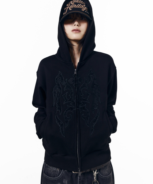 Gothic Lace Hoodie Zip-Up (Black)