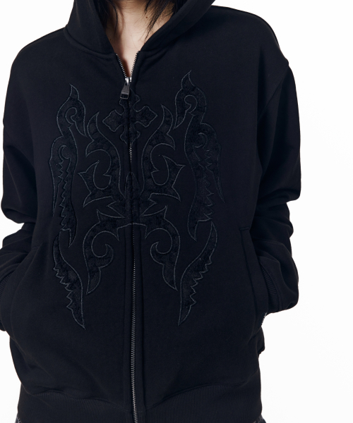 Gothic Lace Hoodie Zip-Up (Black)