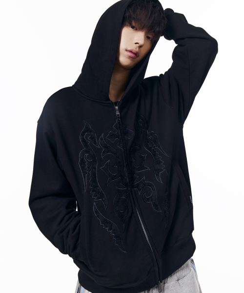 Gothic Lace Hoodie Zip-Up (Black)