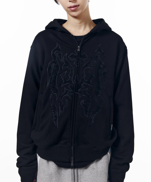 Gothic Lace Hoodie Zip-Up (Black)