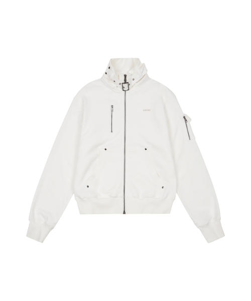 High Neck Fur Hoodie Zip-Up (White)