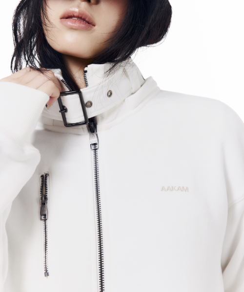 High Neck Fur Hoodie Zip-Up (White)