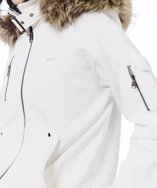 High Neck Fur Hoodie Zip-Up (White)