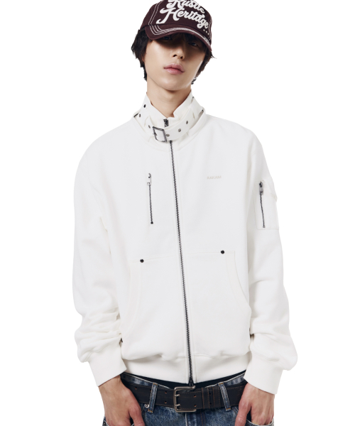 High Neck Fur Hoodie Zip-Up (White)
