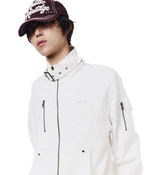 High Neck Fur Hoodie Zip-Up (White)