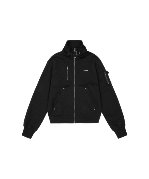 High Neck Fur Hoodie Zip-Up (Black)