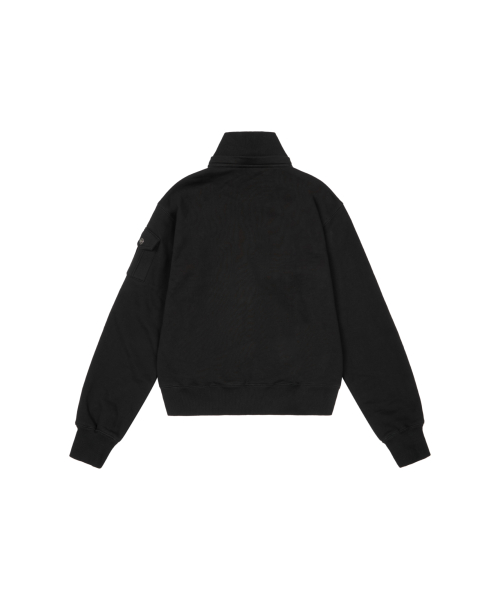 High Neck Fur Hoodie Zip-Up (Black)