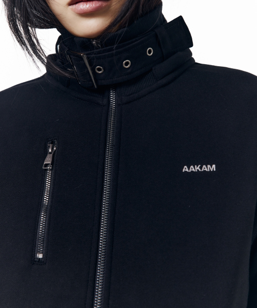 High Neck Fur Hoodie Zip-Up (Black)