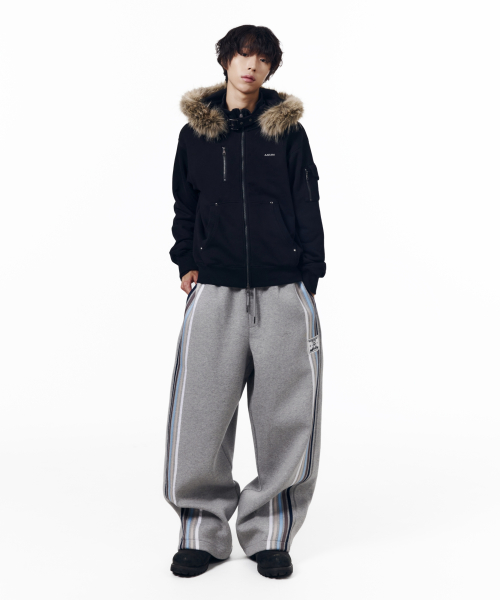 High Neck Fur Hoodie Zip-Up (Black)