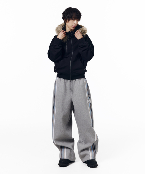High Neck Fur Hoodie Zip-Up (Black)