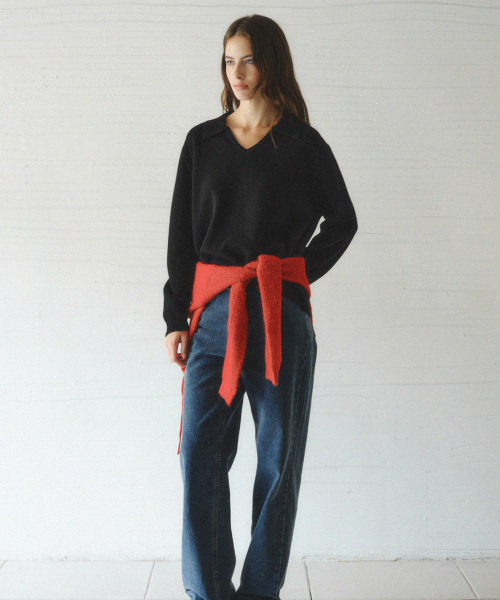 SERIN v-neck collar wool knit_BLACK