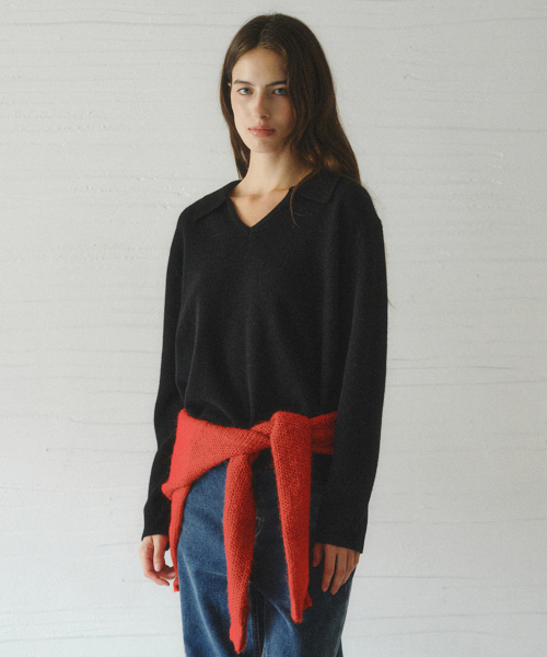 SERIN v-neck collar wool knit_BLACK