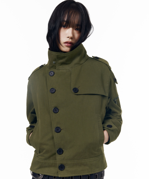 High Neck Trench Jacket (Khaki)