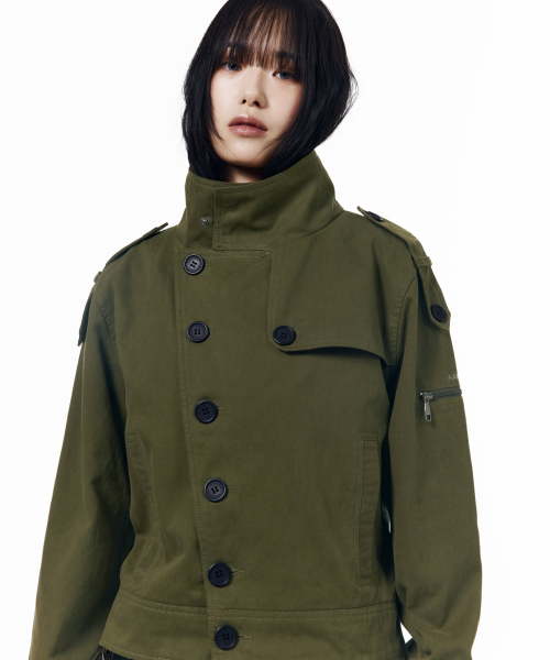 High Neck Trench Jacket (Khaki)
