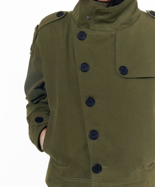 High Neck Trench Jacket (Khaki)