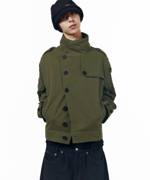 High Neck Trench Jacket (Khaki)