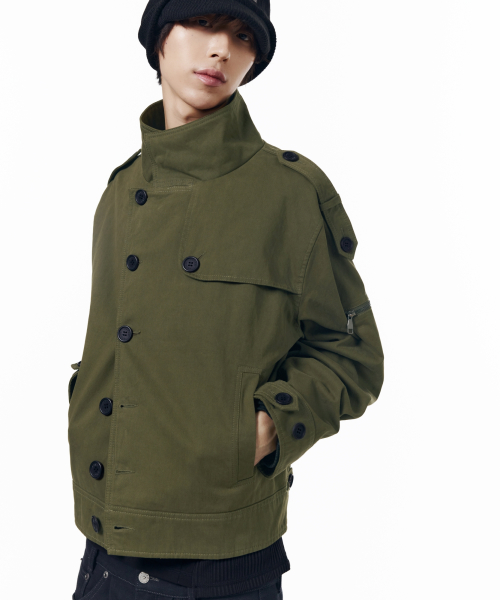 High Neck Trench Jacket (Khaki)