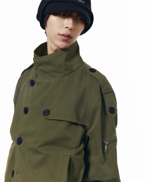 High Neck Trench Jacket (Khaki)